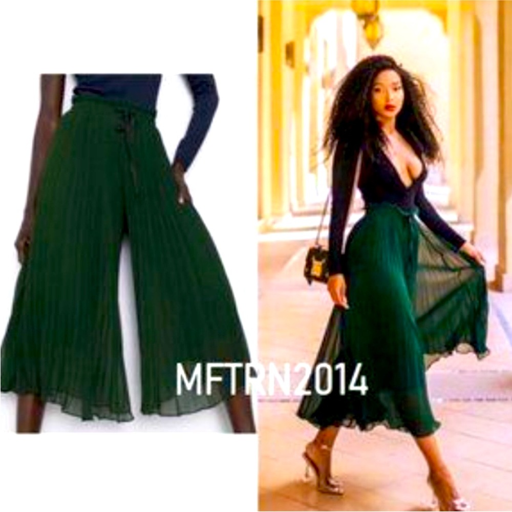Zara Emerald Green Pleated Gaucho Pants Sz XL
